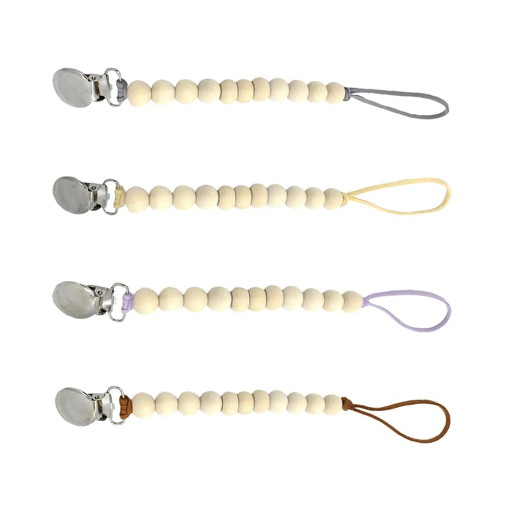 Baby Wood Beaded Pacifier Holder Clip Nipple Teether Dummy Strap Style 2