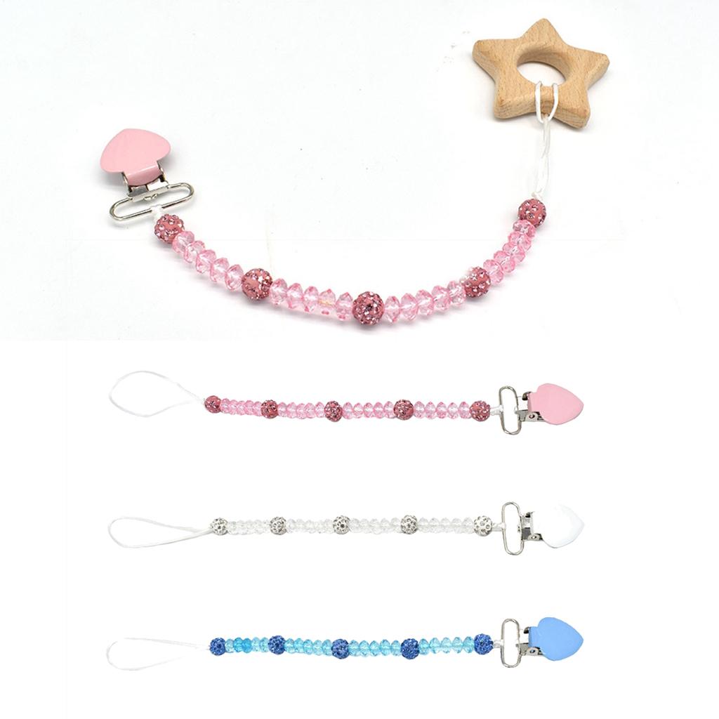 3 Pieces Baby Pacifier Crystal Pacifier Chain Clip  Pink  Blue  White