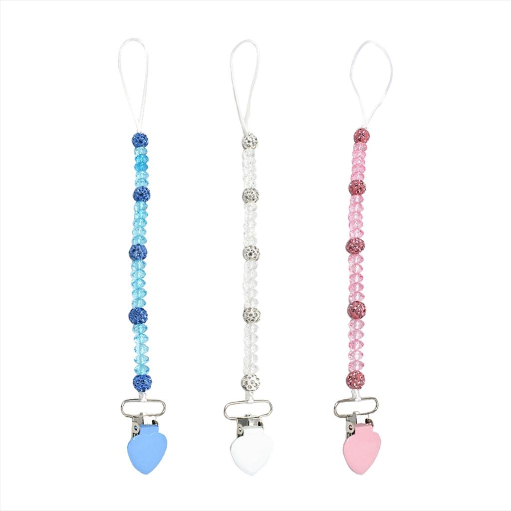 3 Pieces Baby Pacifier Crystal Pacifier Chain Clip  Pink  Blue  White