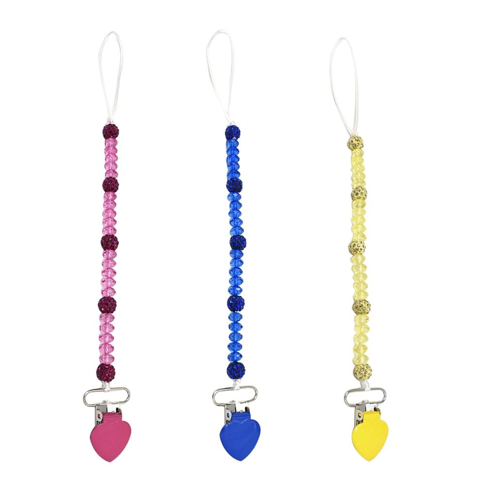 3 Pieces Baby Pacifier Crystal Pacifier Chain Clip  Blue  Rose red  Yellow