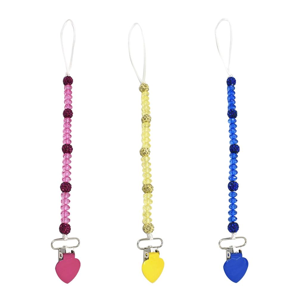 3 Pieces Baby Pacifier Crystal Pacifier Chain Clip  Blue  Rose red  Yellow