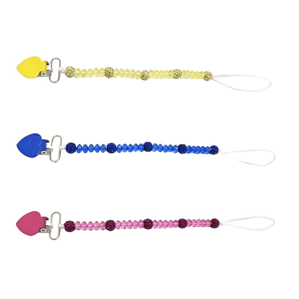 3 Pieces Baby Pacifier Crystal Pacifier Chain Clip  Blue  Rose red  Yellow