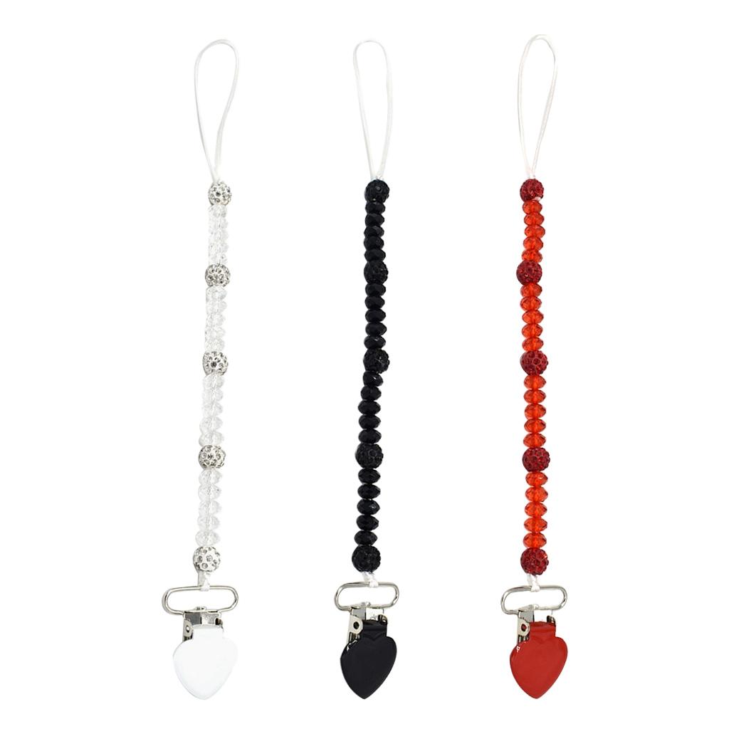 3 Pieces Baby Pacifier Crystal Pacifier Chain Clip  Black  White  Red