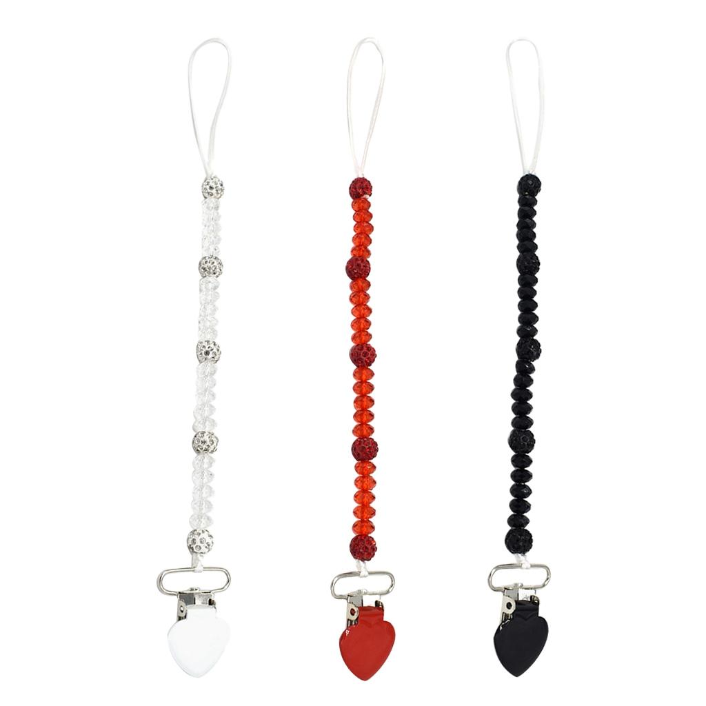 3 Pieces Baby Pacifier Crystal Pacifier Chain Clip  Black  White  Red