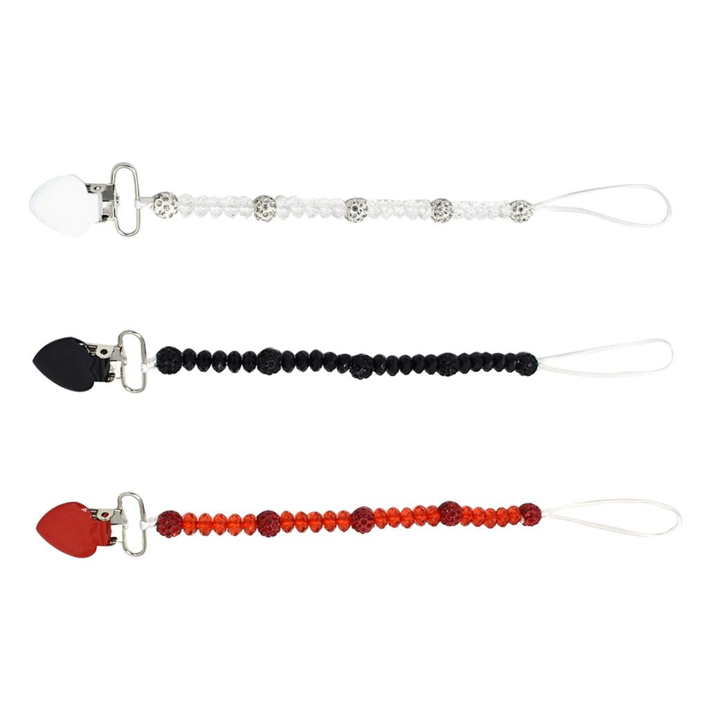 3 Pieces Baby Pacifier Crystal Pacifier Chain Clip  Black  White  Red