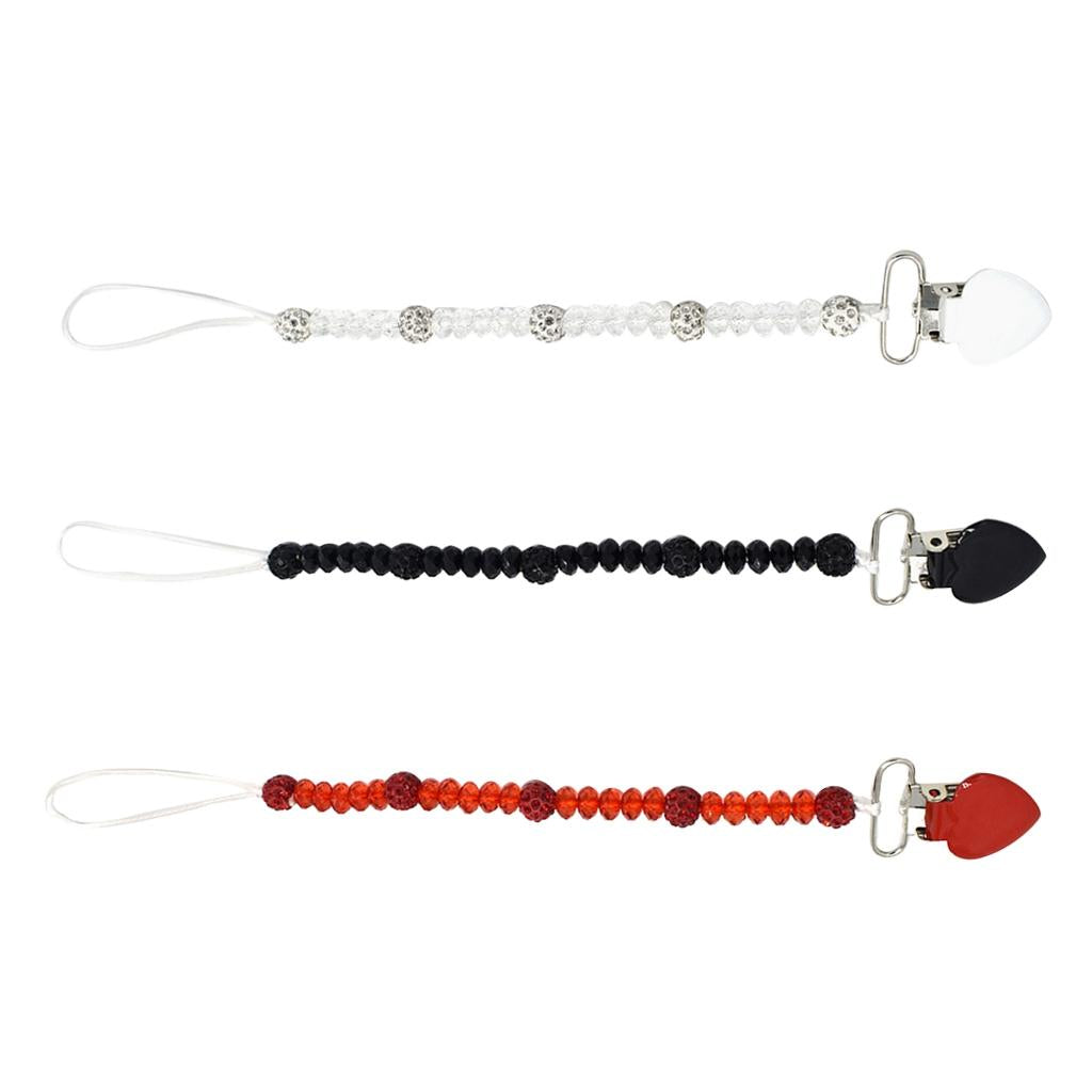 3 Pieces Baby Pacifier Crystal Pacifier Chain Clip  Black  White  Red