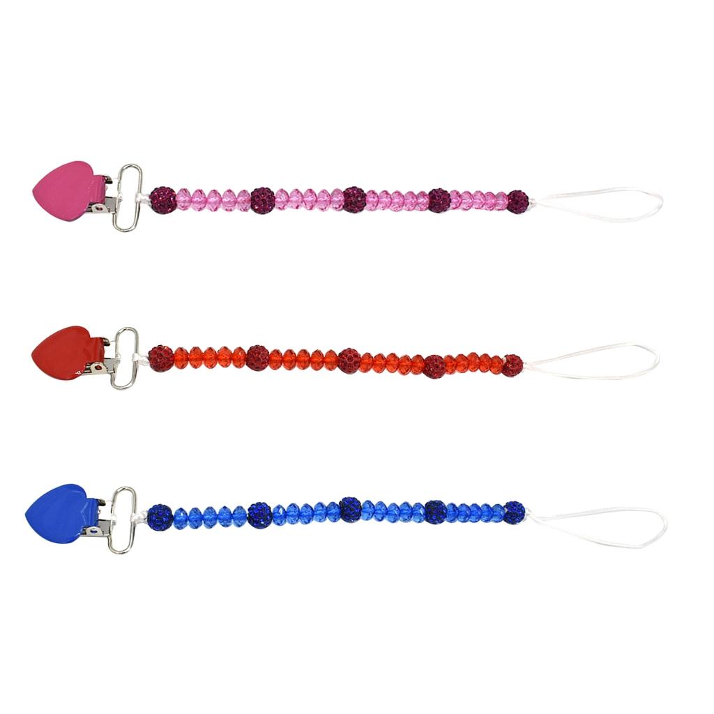 3 Pieces Baby Pacifier Crystal Pacifier Chain Clip  Red  Blue  Rose red