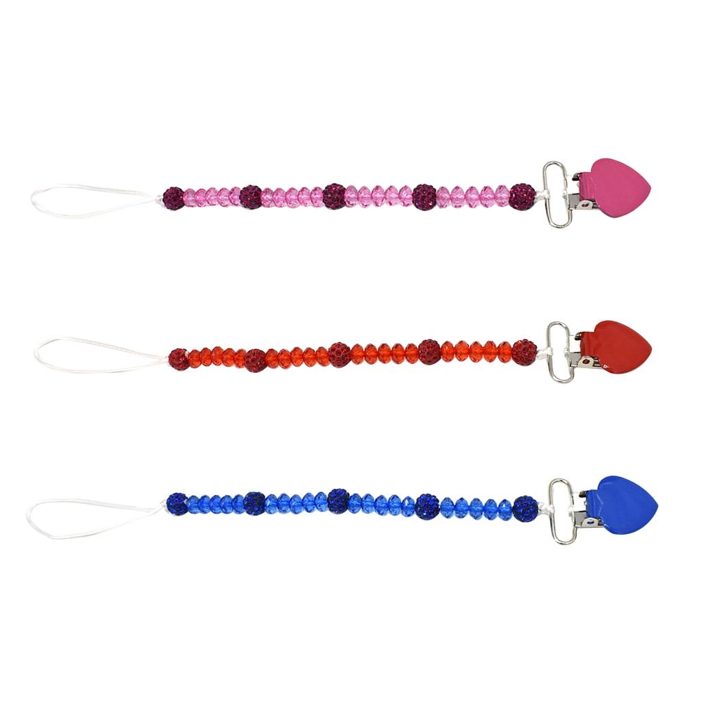 3 Pieces Baby Pacifier Crystal Pacifier Chain Clip  Red  Blue  Rose red