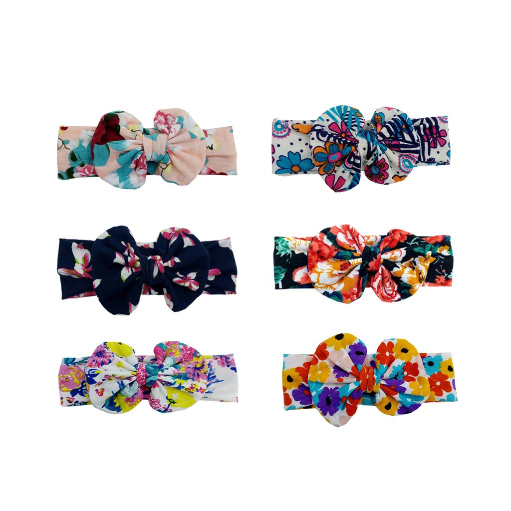 Cute Infant Girls Colorful Printed Flower Cotton Bow Baby Hair Band  Style-1