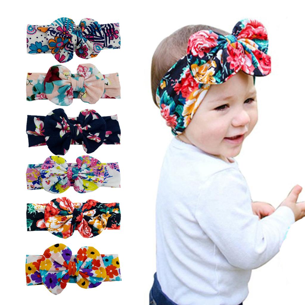 Cute Infant Girls Colorful Printed Flower Cotton Bow Baby Hair Band  Style-1