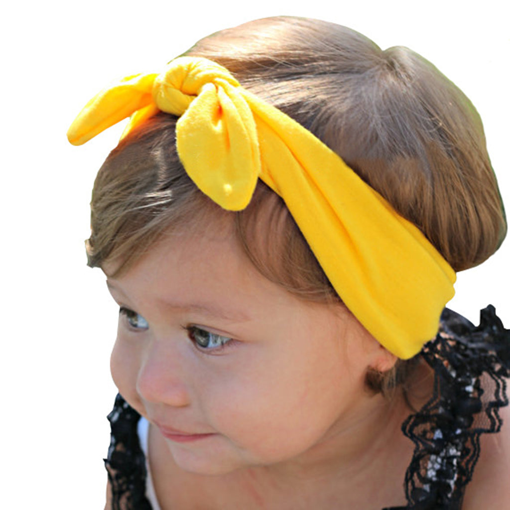 Baby Toddler Girls Kids Bow Knot Turban Headband Hair Band Headwrap Yellow