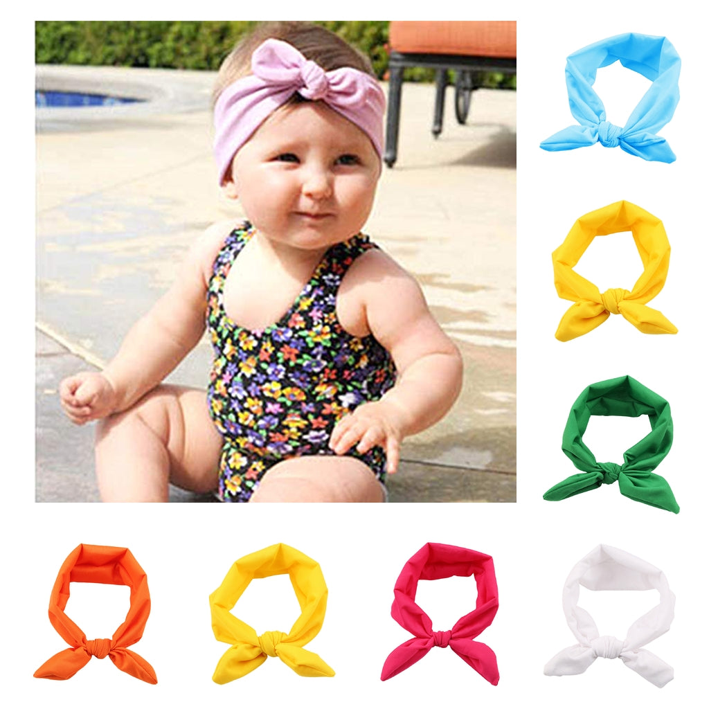 Baby Toddler Girls Kids Bow Knot Turban Headband Hair Band Headwrap Yellow