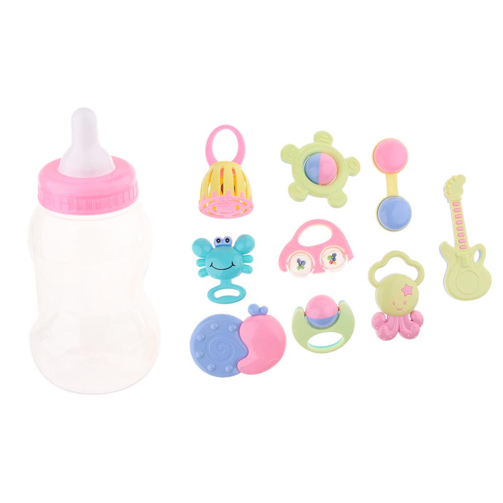 12pcs Baby's First Rattle Teether Toy with Milk Bottle Grasp Colorful