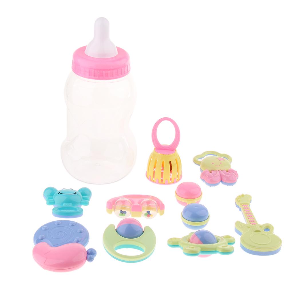 12pcs Baby's First Rattle Teether Toy with Milk Bottle Grasp Colorful