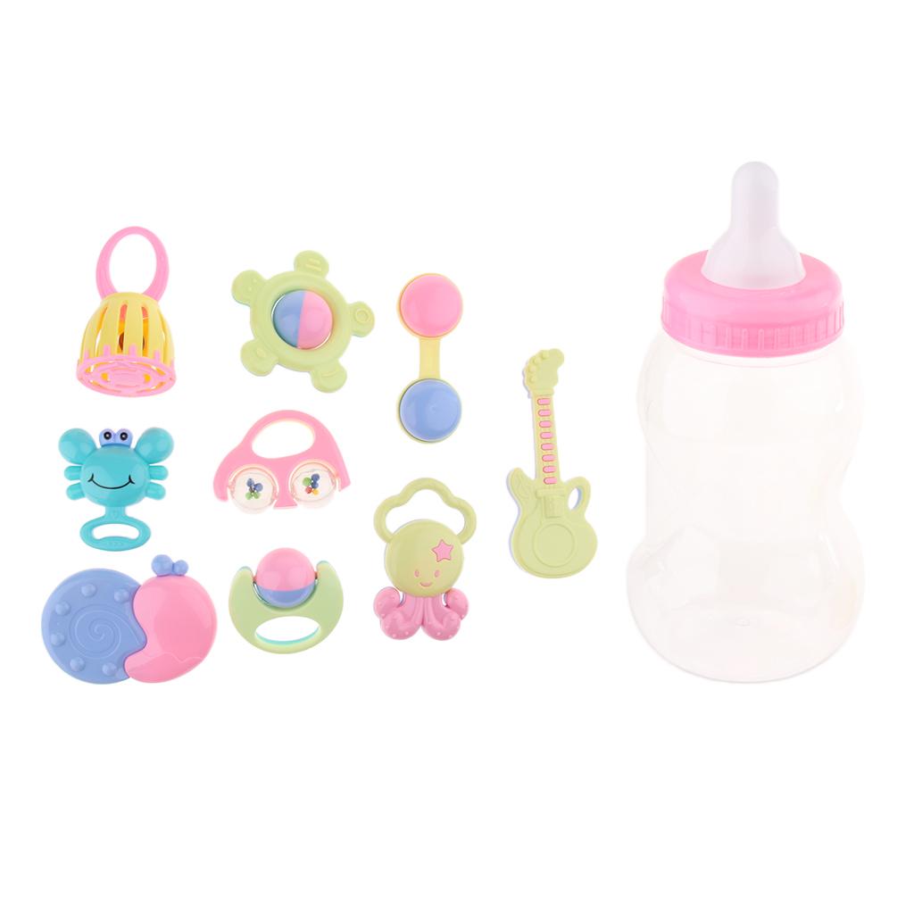 12pcs Baby's First Rattle Teether Toy with Milk Bottle Grasp Colorful