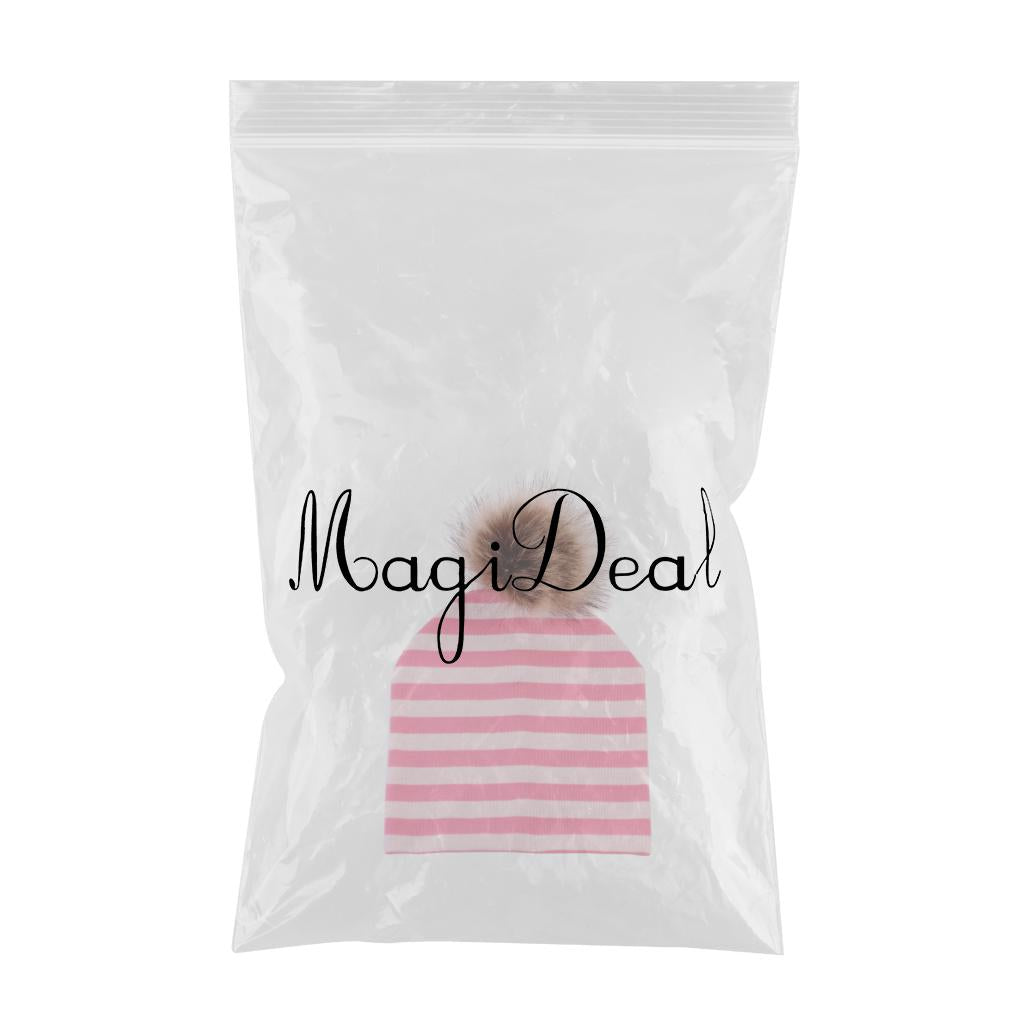 Baby Hat Faux Fur Baby Cap Cotton Pompom Bobble Hat for Kids  Pink Stripe