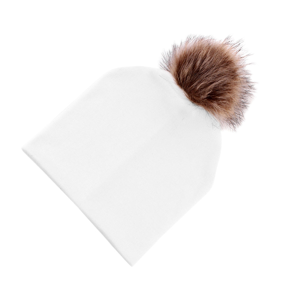 Baby Hat Faux Fur Baby Cap Cotton Pompom Bobble Hat for Kids  White