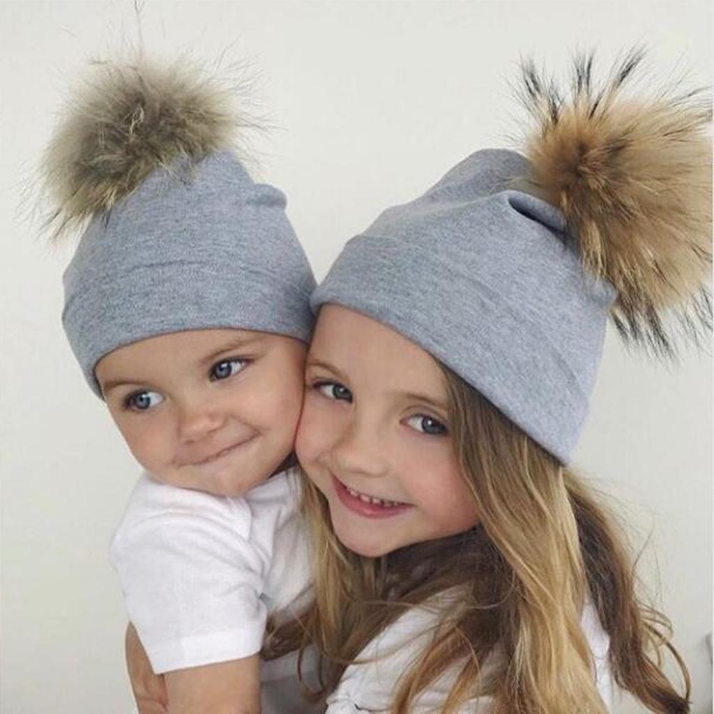 Baby Hat Faux Fur Baby Cap Cotton Pompom Bobble Hat for Kids  Black