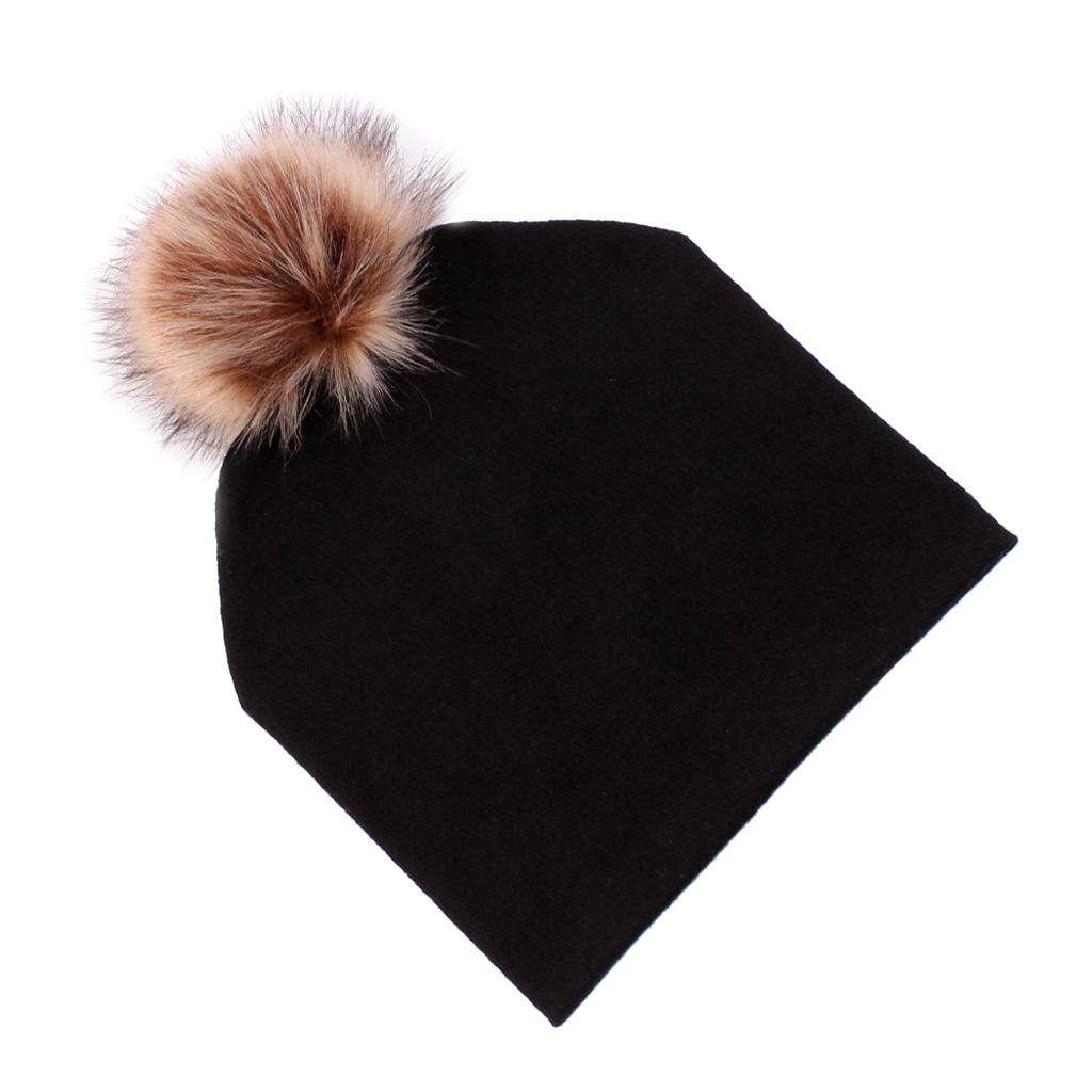 Baby Hat Faux Fur Baby Cap Cotton Pompom Bobble Hat for Kids  Black