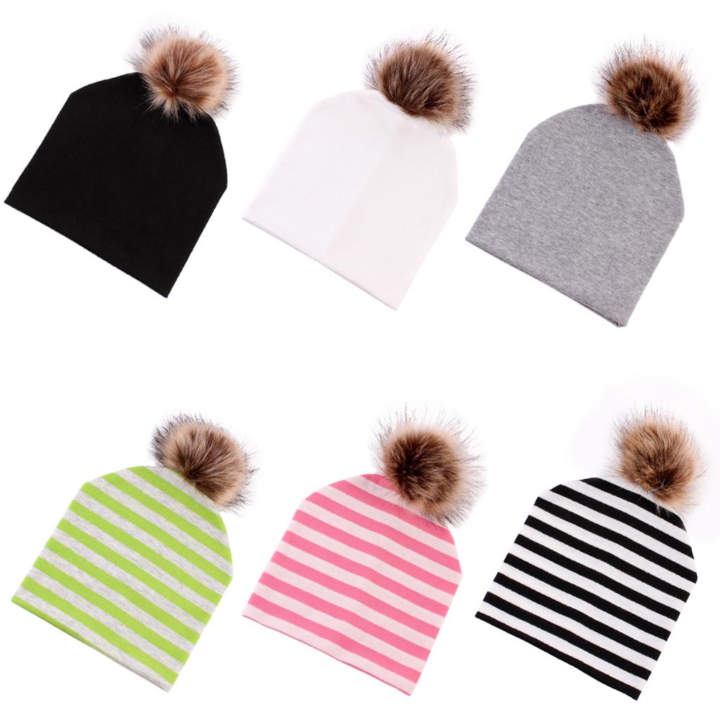Baby Hat Faux Fur Baby Cap Cotton Pompom Bobble Hat for Kids  Black