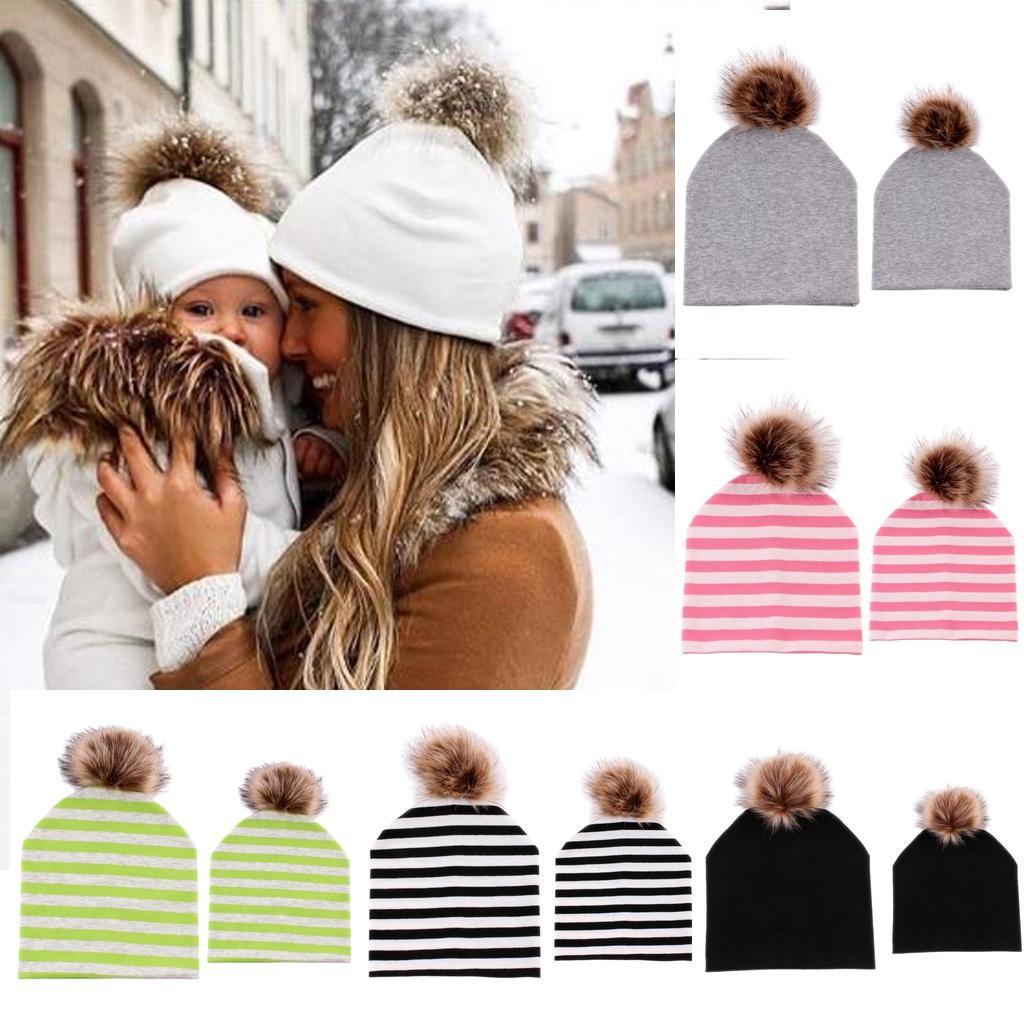 2PCS Parent-Child Hat, Mother & Baby Winter Warm Hat Family Beanie Ski Cap Green