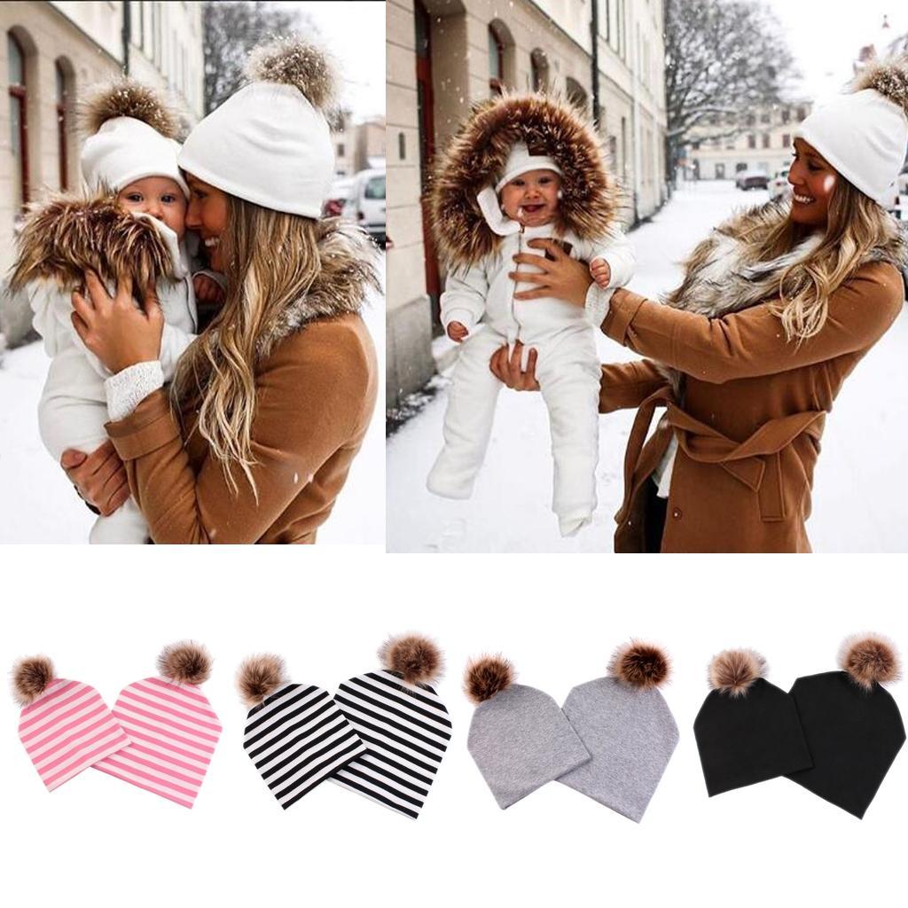 2PCS Parent-Child Hat, Mother & Baby Winter Warm Hat Family Beanie Ski Cap Green