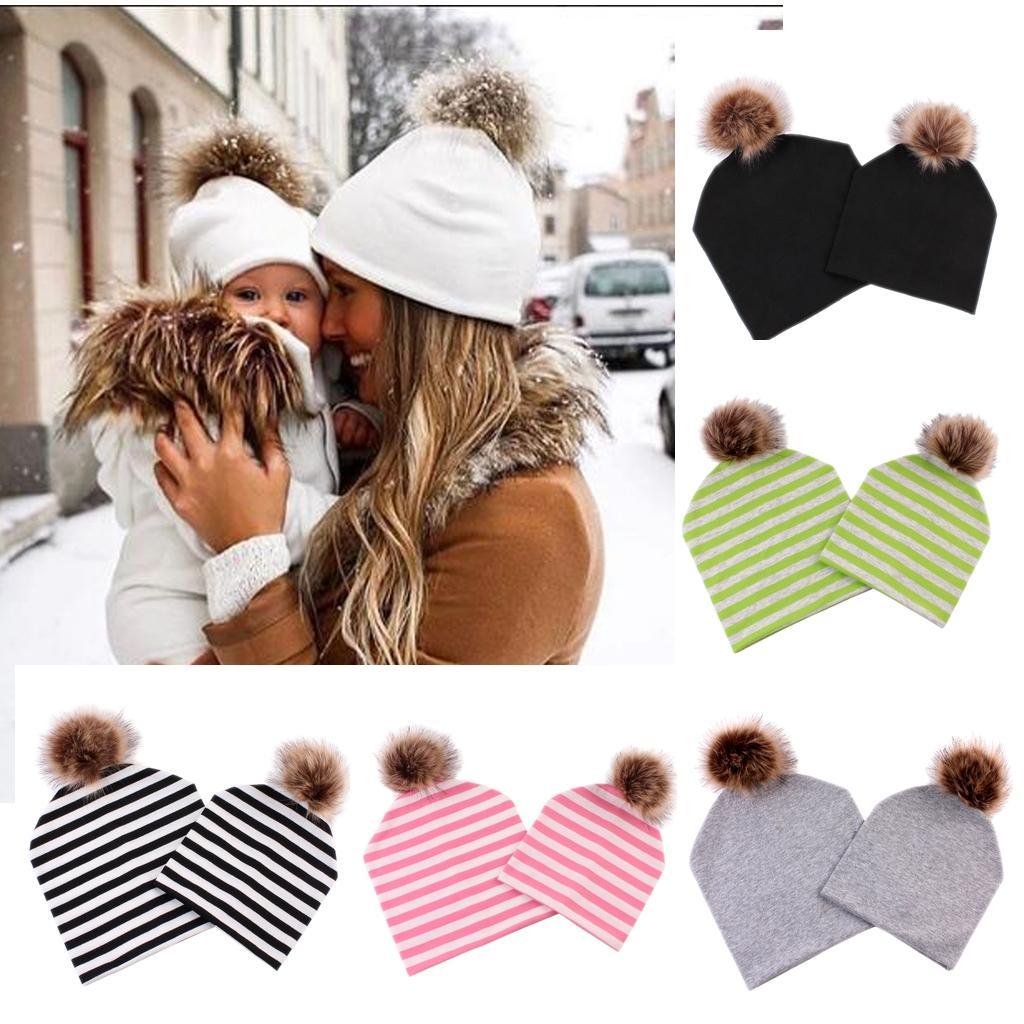 2PCS Parent-Child Hat, Mother & Baby Winter Warm Hat Family Beanie Ski Cap Green