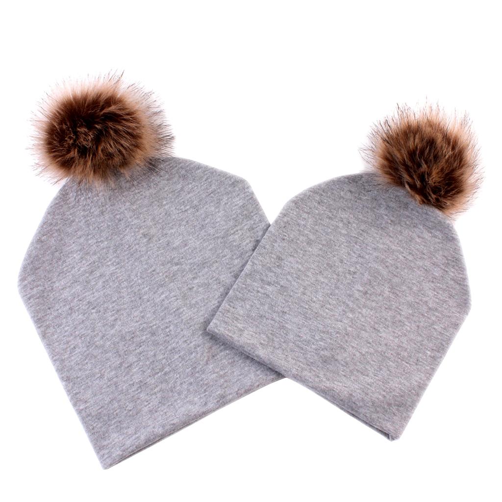 2PCS Parent-Child Hat, Mother & Baby Winter Warm Hat Family Beanie Ski Cap Gray