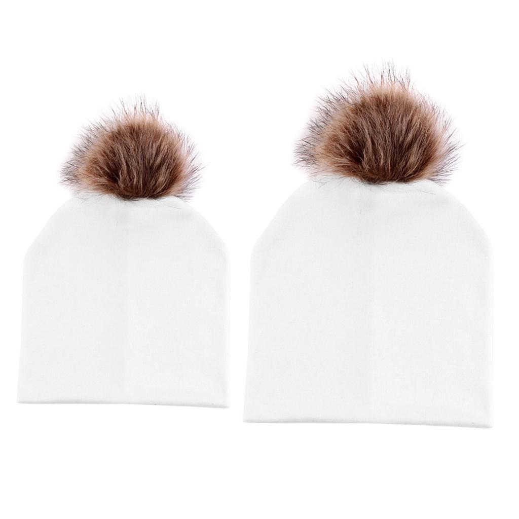 2PCS Parent-Child Hat, Mother & Baby Winter Warm Hat Family Beanie Ski Cap White