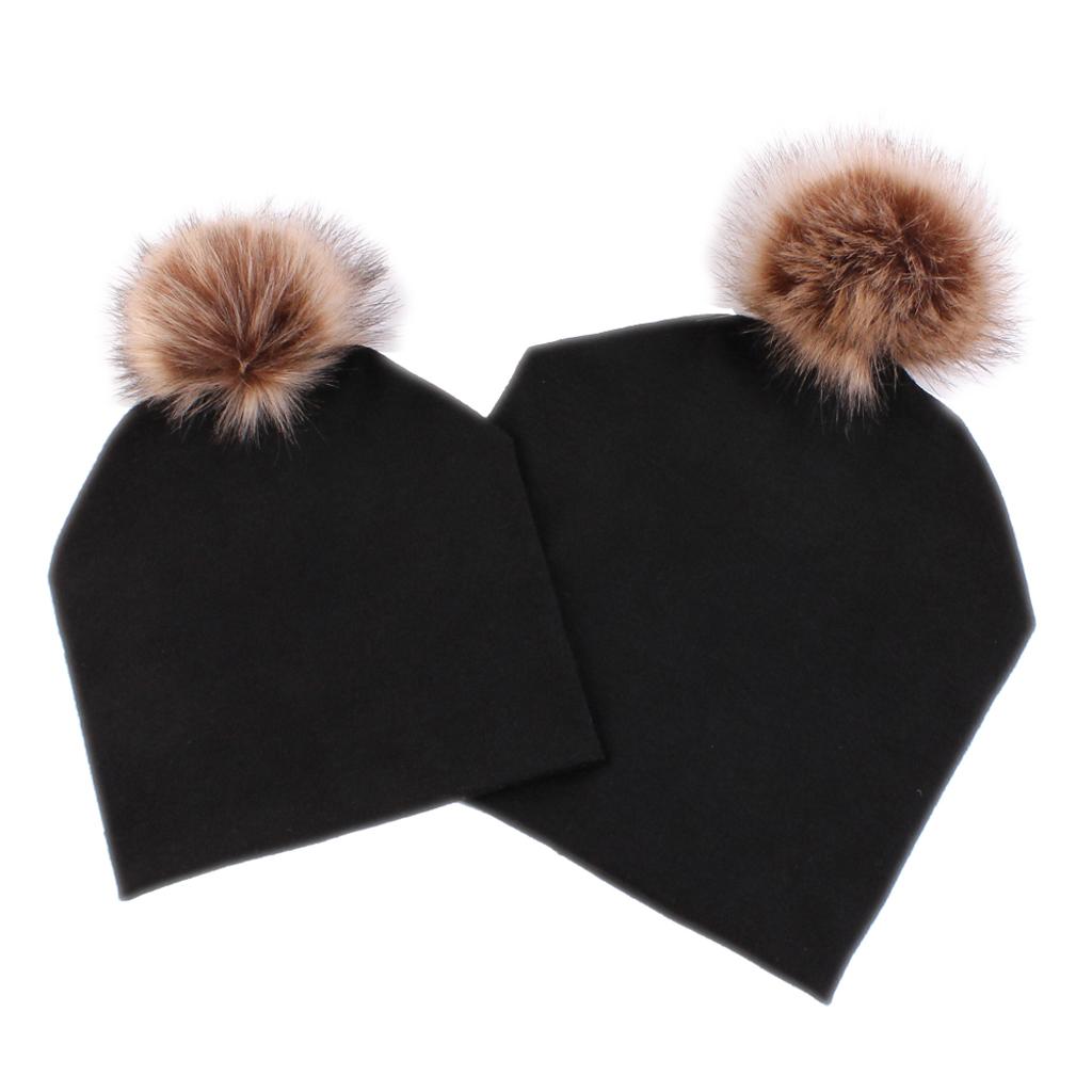 2PCS Parent-Child Hat, Mother & Baby Winter Warm Hat Family Beanie Ski Cap Black