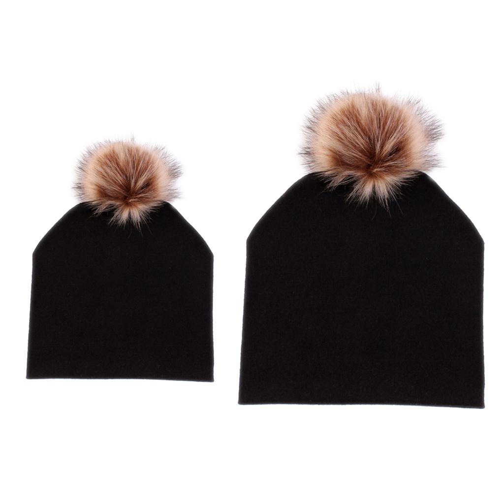 2PCS Parent-Child Hat, Mother & Baby Winter Warm Hat Family Beanie Ski Cap Black