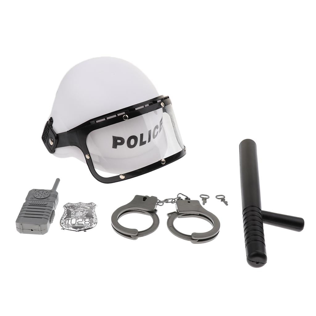 5PCS Police Man Role Playing Tool Hat Handcuff Bar Walkie-talkie Badge Set Fancy Dress Accessories Kids Toy