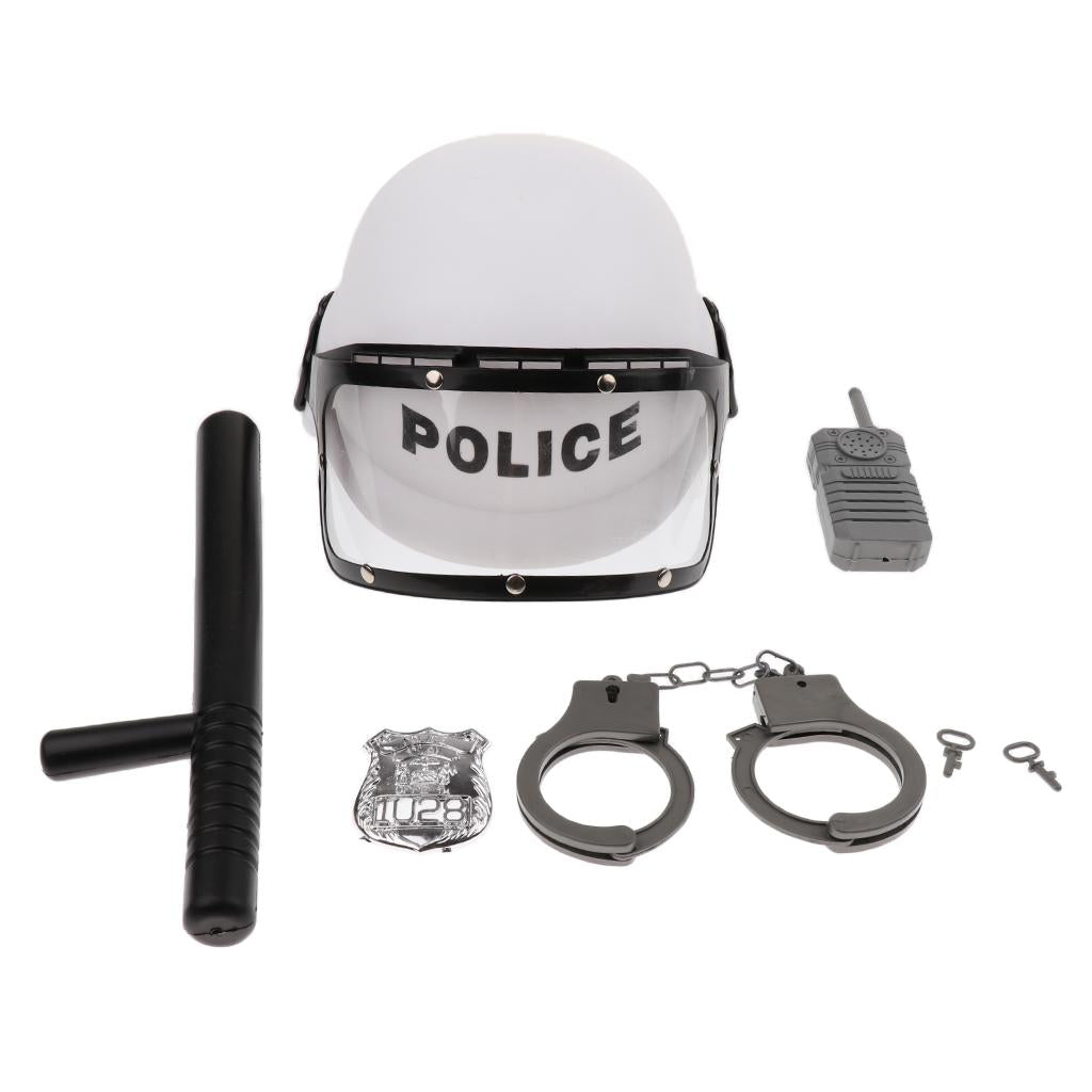 5PCS Police Man Role Playing Tool Hat Handcuff Bar Walkie-talkie Badge Set Fancy Dress Accessories Kids Toy