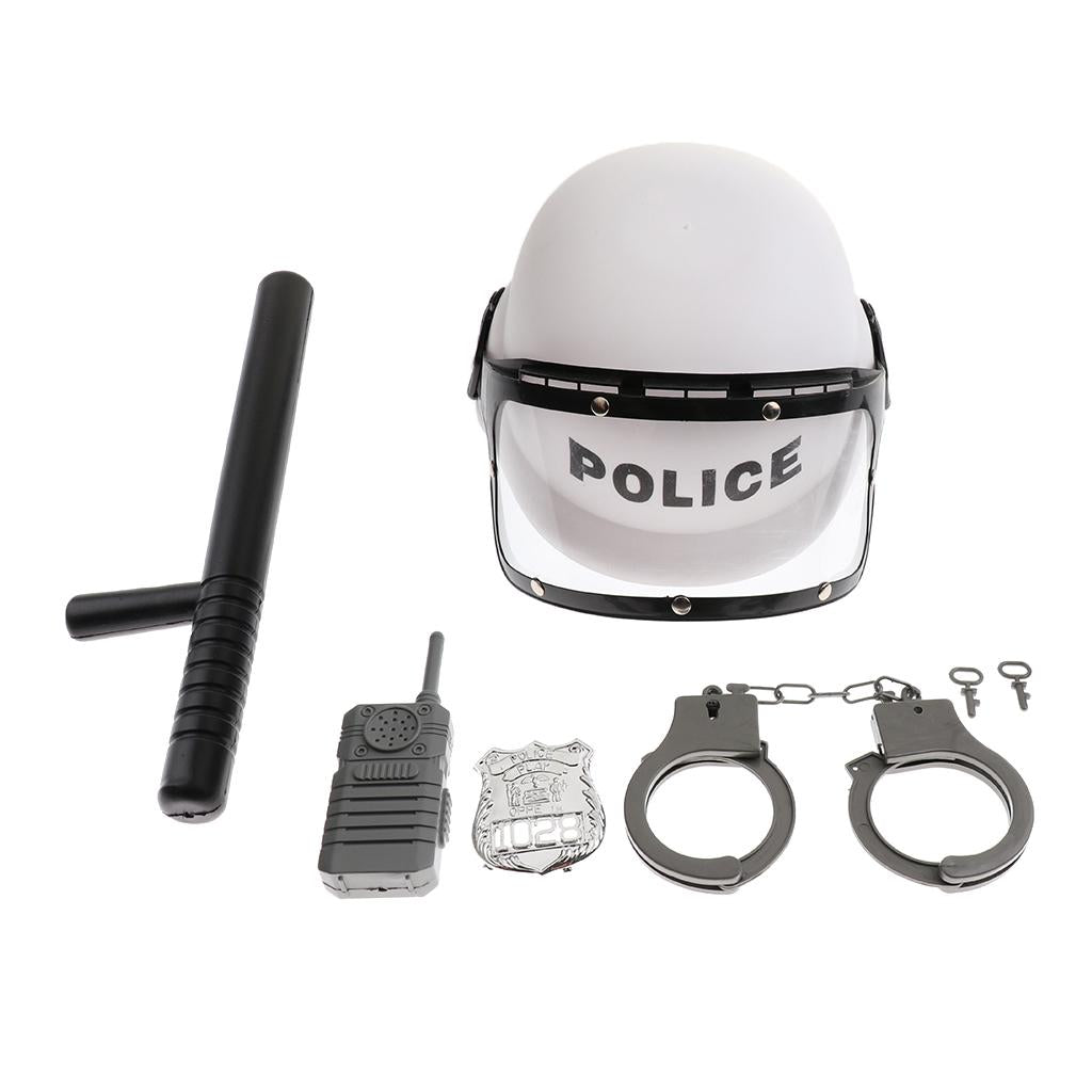 5PCS Police Man Role Playing Tool Hat Handcuff Bar Walkie-talkie Badge Set Fancy Dress Accessories Kids Toy