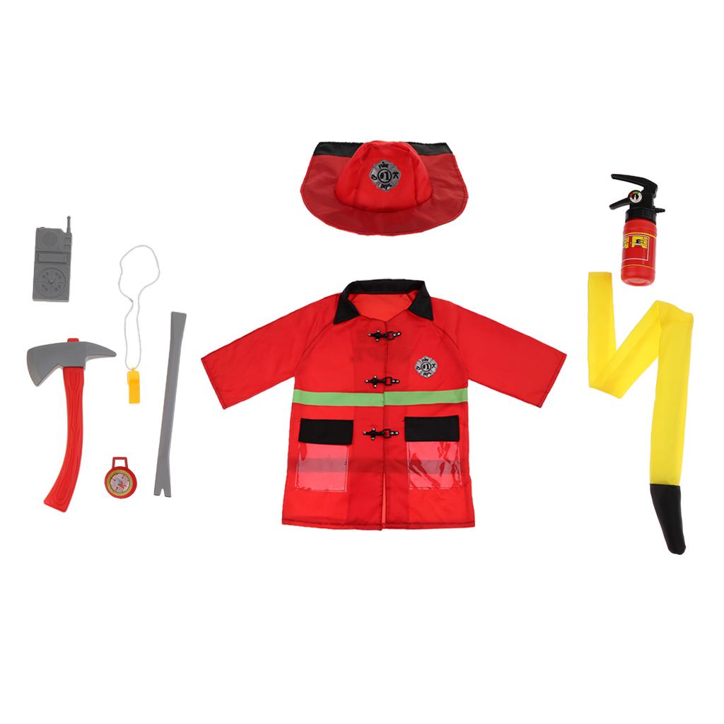 9pcs: Clothes Hat Walkie-talkie, etc Fireman Chief Dress-Up Uniform Cosplay Outfit For Children Role Playing