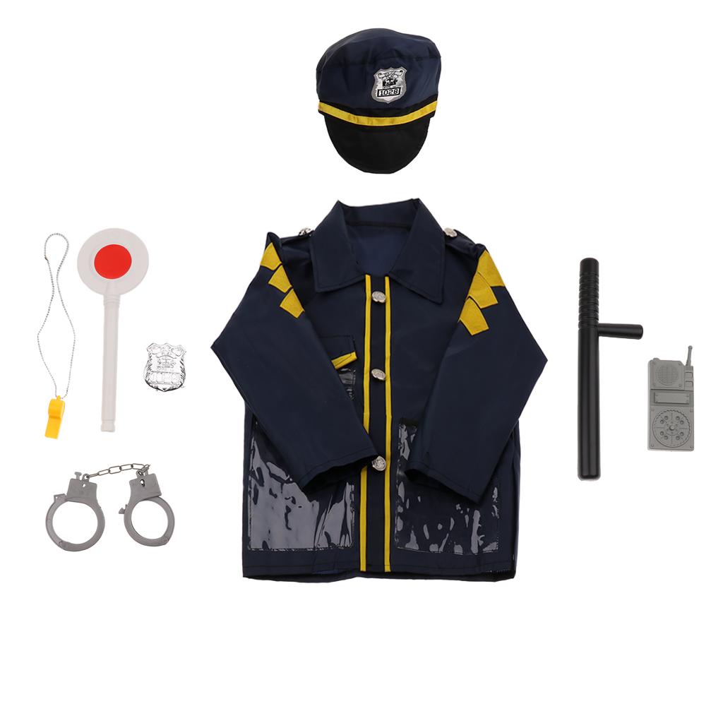 Children Police Man Role Play Costume Halloween Cosplay Set 8 Pieces