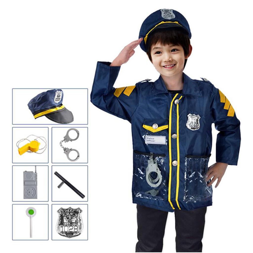 8pcs: Clothes Hat Walkie-talkie, etc Police Man Dress-Up Uniform Cosplay Outfit For Children Role Playing