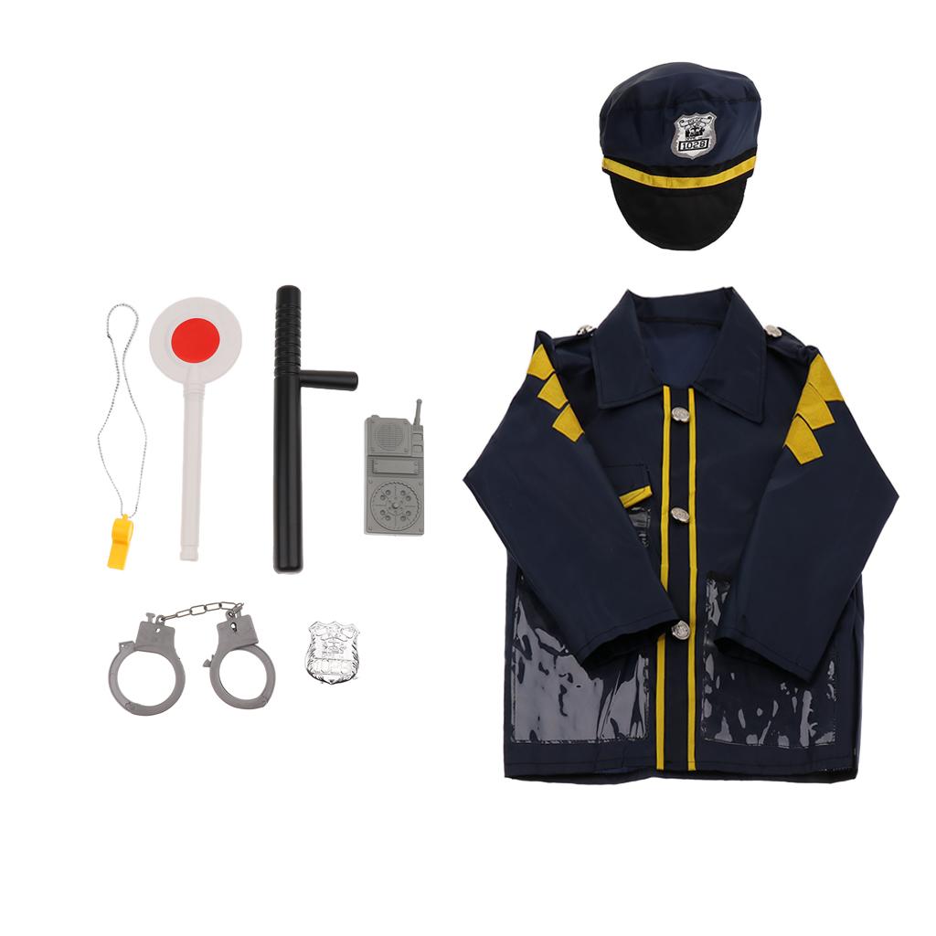 8pcs: Clothes Hat Walkie-talkie, etc Police Man Dress-Up Uniform Cosplay Outfit For Children Role Playing