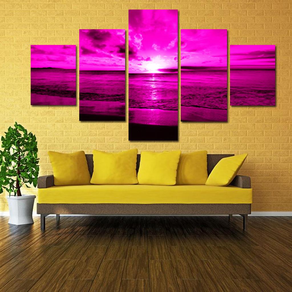 Purple Sunset Sea Waves Canvas Print Beach Seascape Art Painting Home Decor