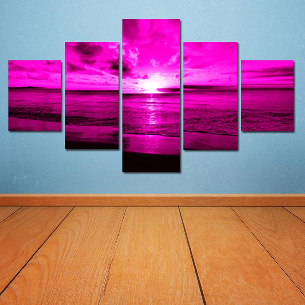 Purple Sunset Sea Waves Canvas Print Beach Seascape Art Painting Home Decor