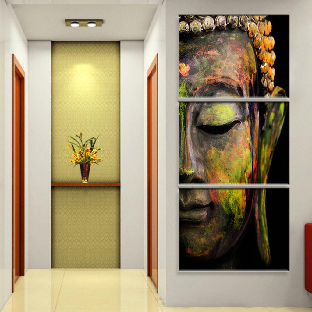 3 Panels Modern Buddha Head Portrait Painting Printed on Canvas Home Decor