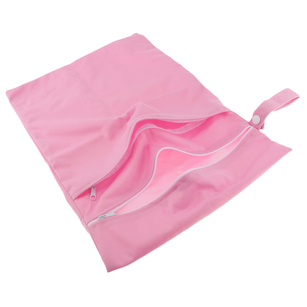 Double Zipper Infant Cloth Diaper Nappy Wet Dry Bag Swimer Tote Pink