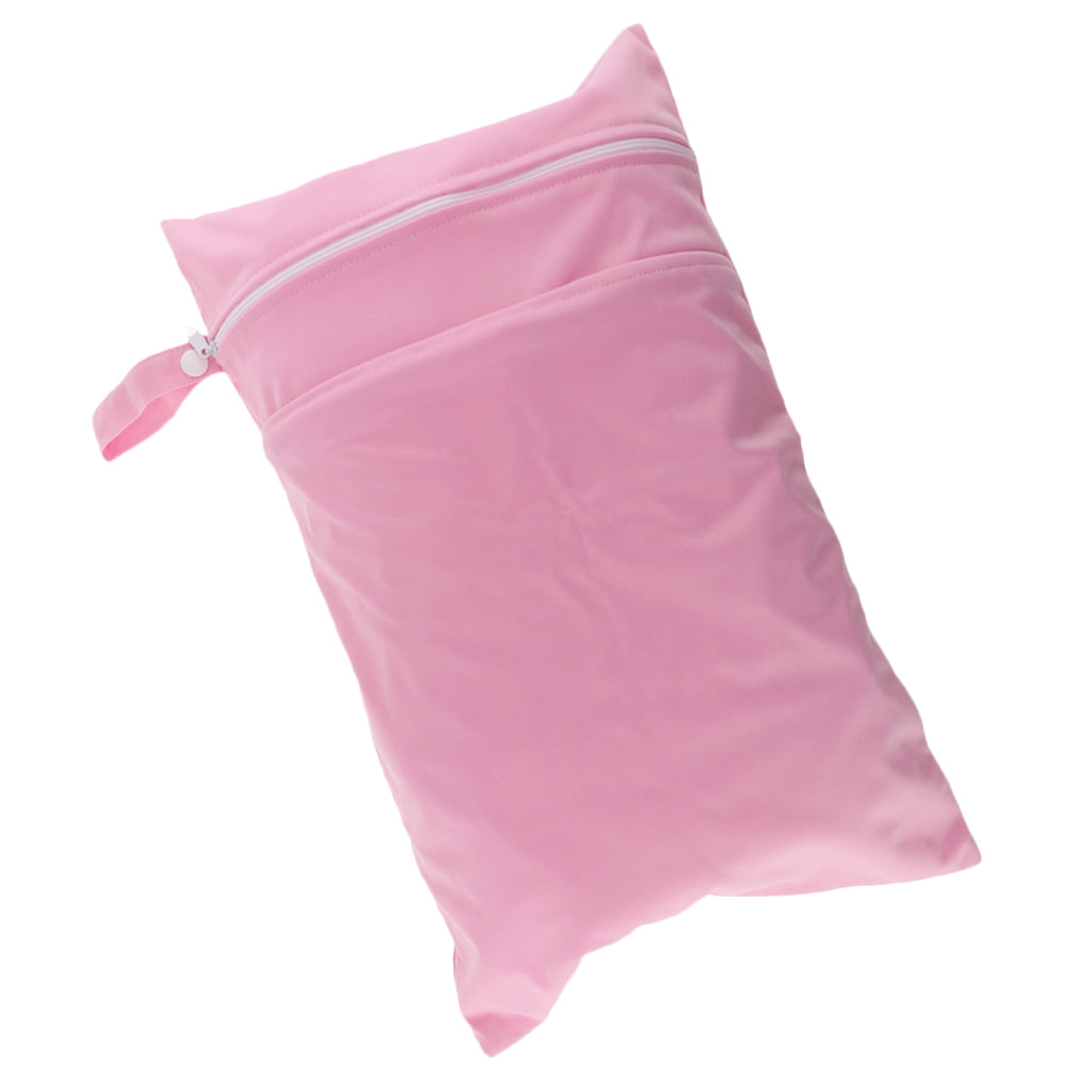 Double Zipper Infant Cloth Diaper Nappy Wet Dry Bag Swimer Tote Pink
