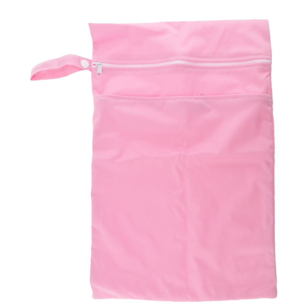 Double Zipper Infant Cloth Diaper Nappy Wet Dry Bag Swimer Tote Pink