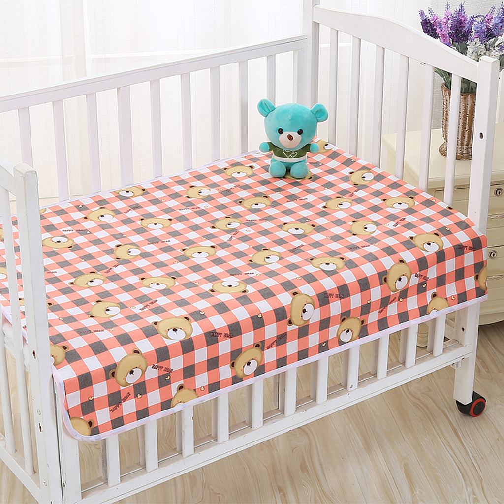 Infant Baby Cotton Waterproof Urine Mat Nappy Cover Changing Pad Plaid Bear
