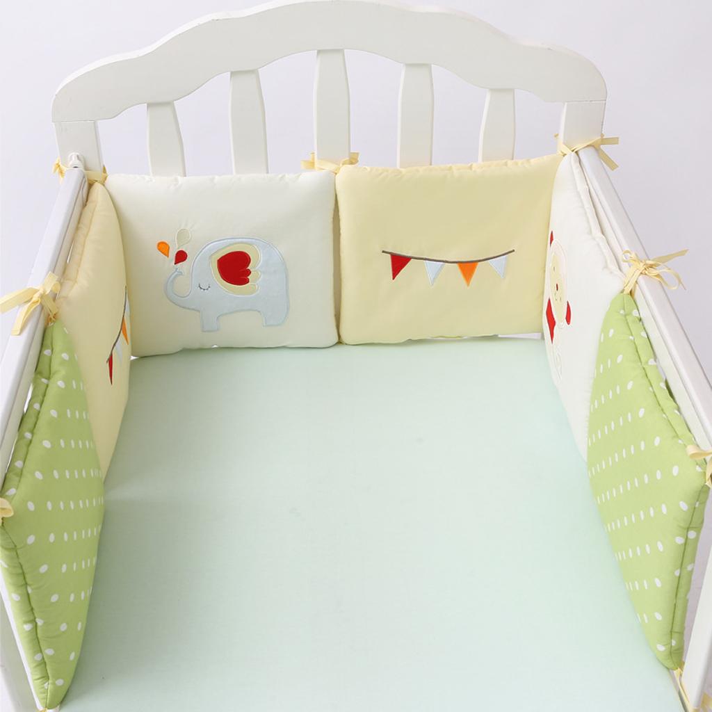 6PCs Baby Crib Bumper Cotton Infant Bed Cot Protector Elephant and Monkey