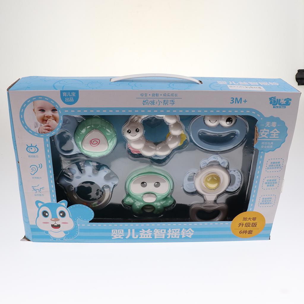 Baby Teether Hand Bells Educational Rattles 6pcs box package