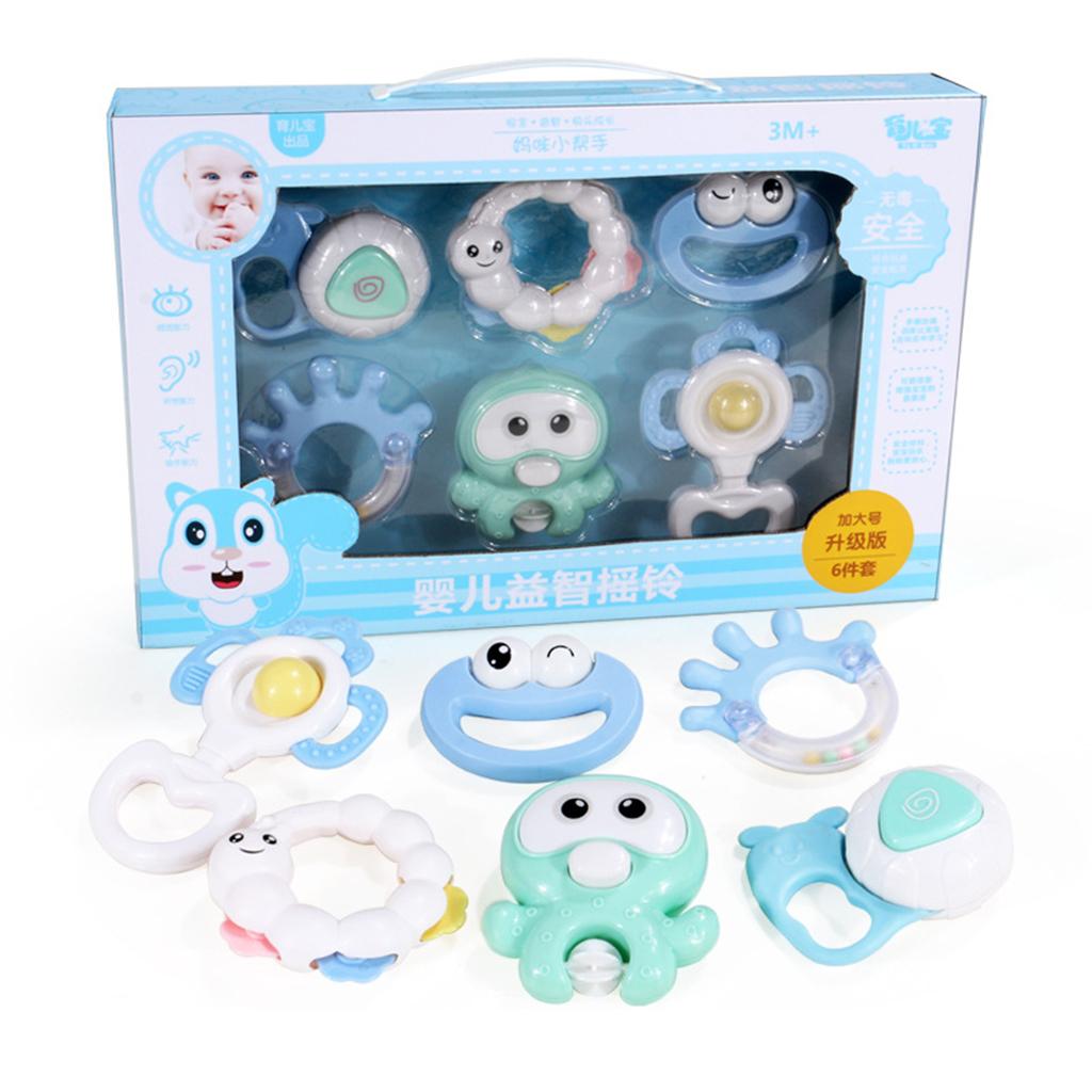 Baby Teether Hand Bells Educational Rattles 6pcs box package