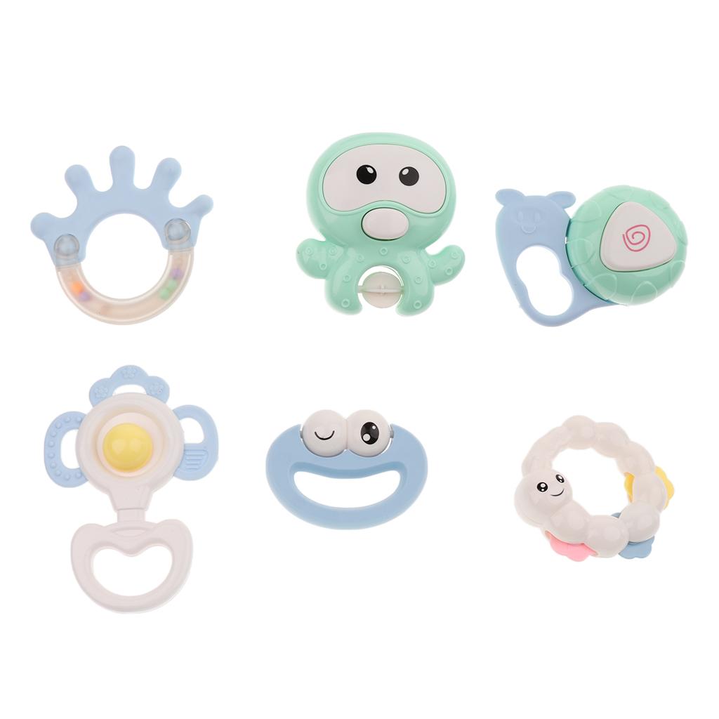 Baby Teether Hand Bells Educational Rattles 6pcs box package