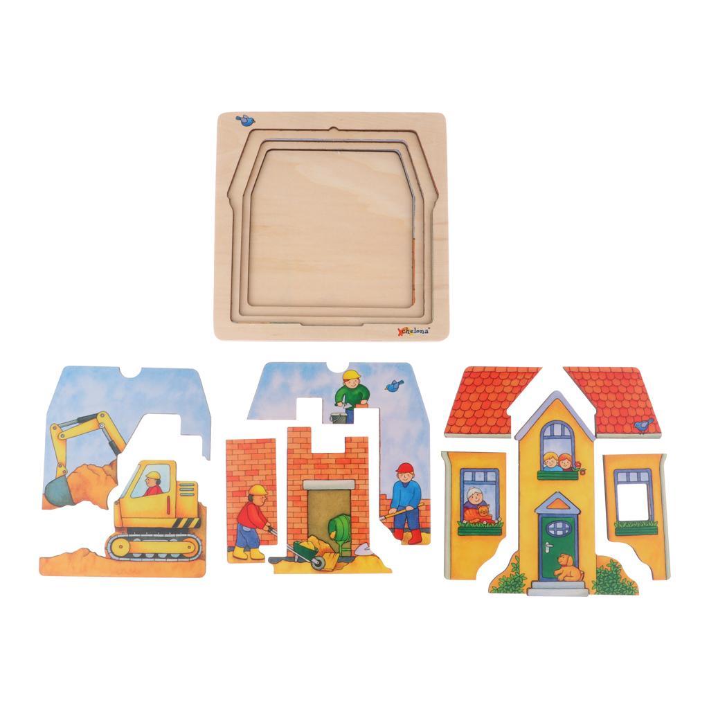 Wooden Kids Puzzle Toys Education Learning Jigswas Toys Gifts House